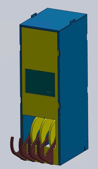 3D model skříně automatu med-O-mat s barevně odlišenými díly